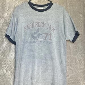 Hard Rock Cafe Vintage Hard Rock Tee Shirt for Men, Grey w/Navy Sleeve Stripe